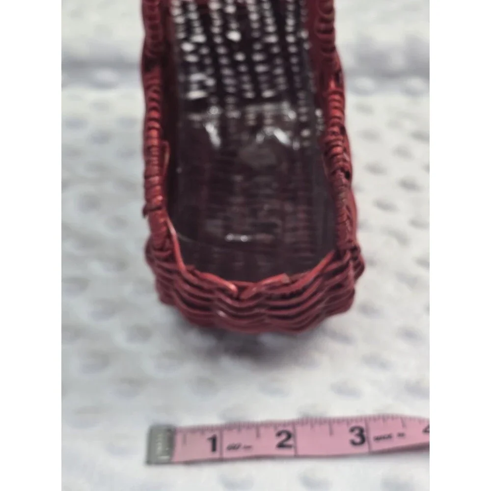 Heart Shaped Wicker Basket Red Planter Napkin Holder Side Shelf Country Decor
